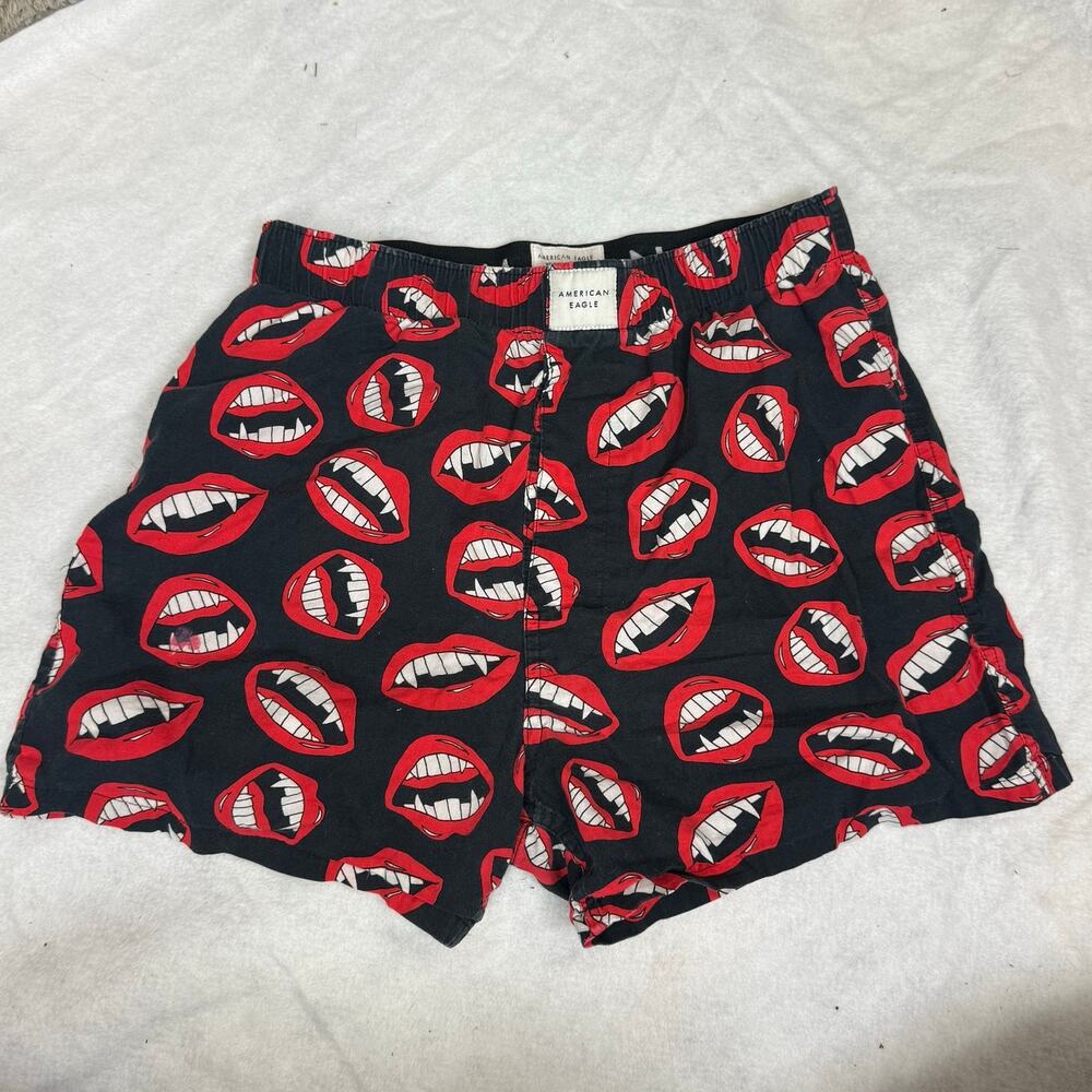 American Eagle Boxers Boxer Shorts Black Red Lips Vampire Teeth XS 26-28